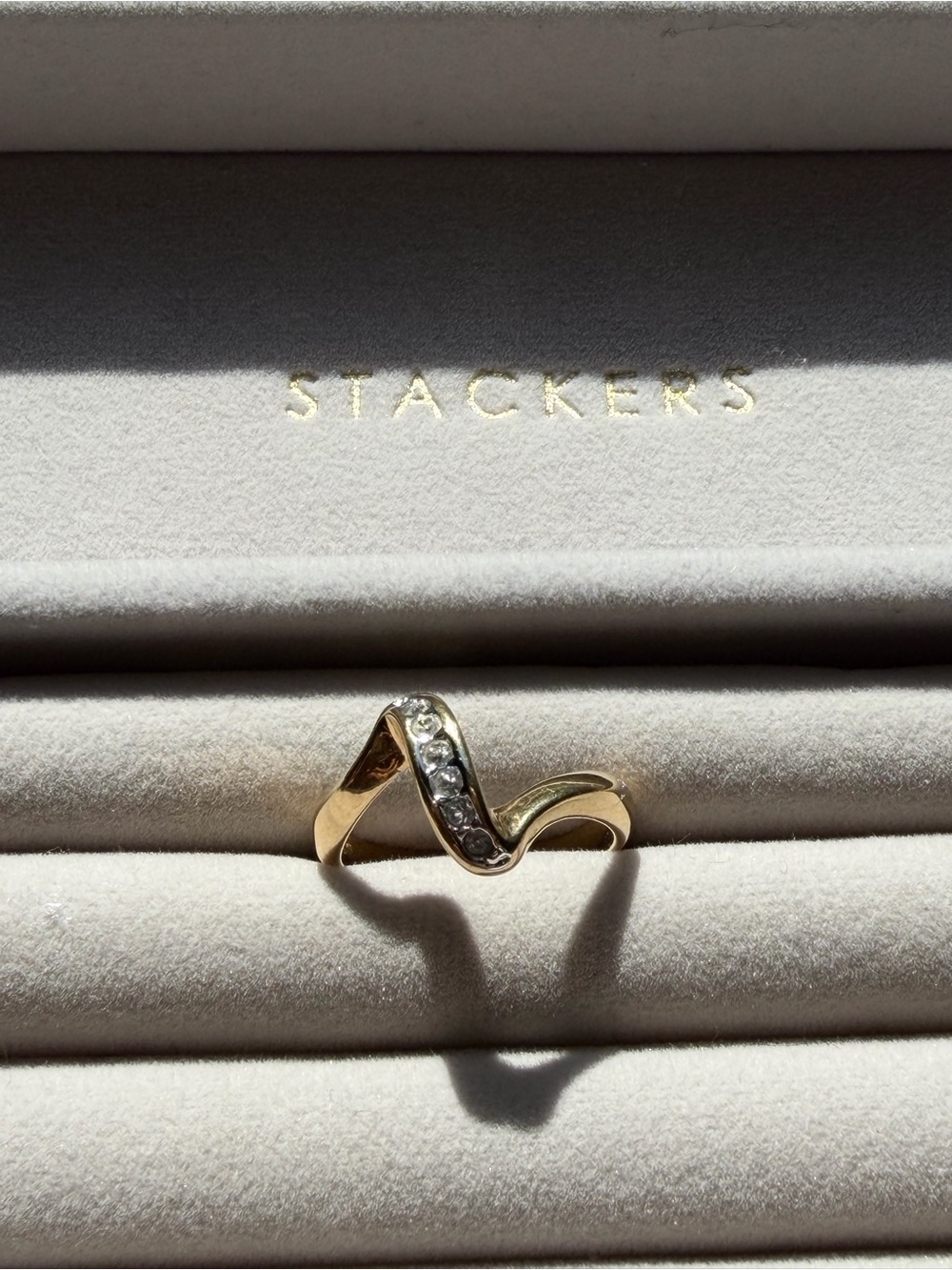 Vintage Lady Remington Gold-Tone Wave Bypass Ring – Clear Accent Stones, Signed